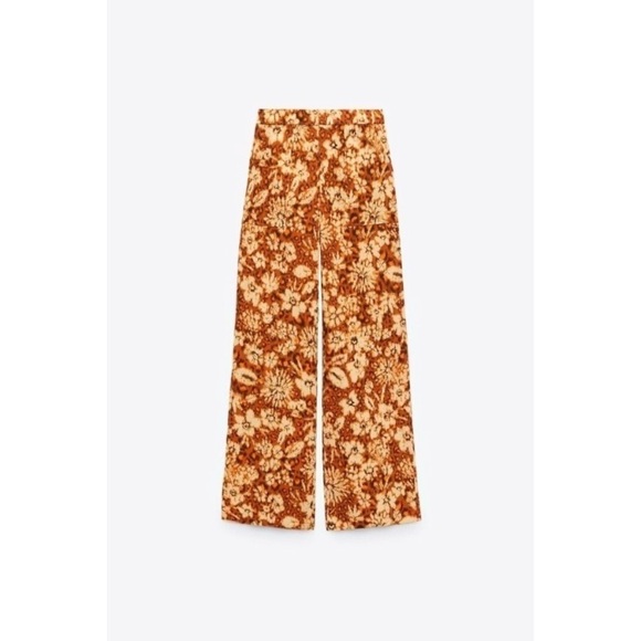 ZARA Printed Linen Geometric Floral Tie Dye Floral Pants - Picture 1 of 14